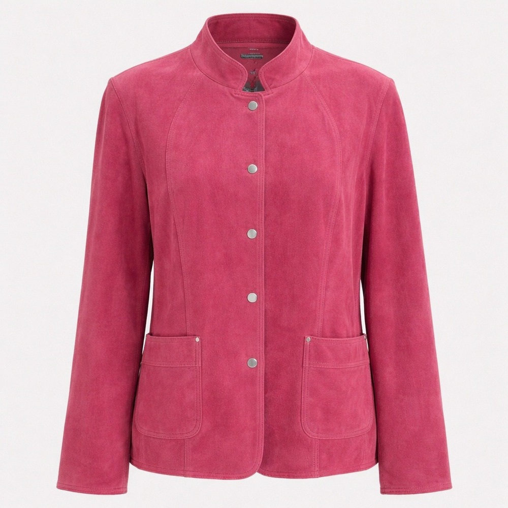 David Brooks Suede Jacket Womens XL Pink‎ Mandarin Collar Snap Front 90s Luxe
